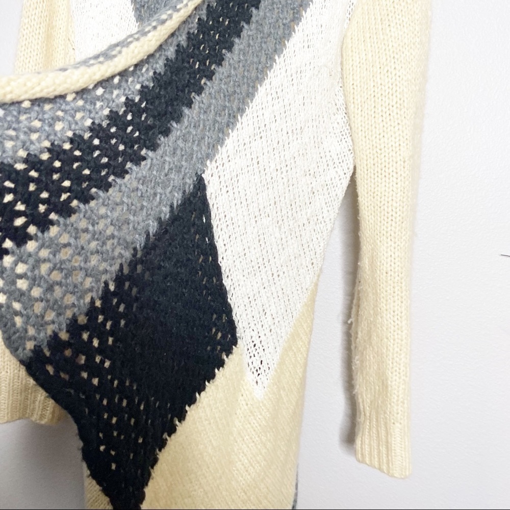 Charming Charlie Young Threads Duster Cardigan Sz L Black Beige Gray Knit - Picture 2 of 9